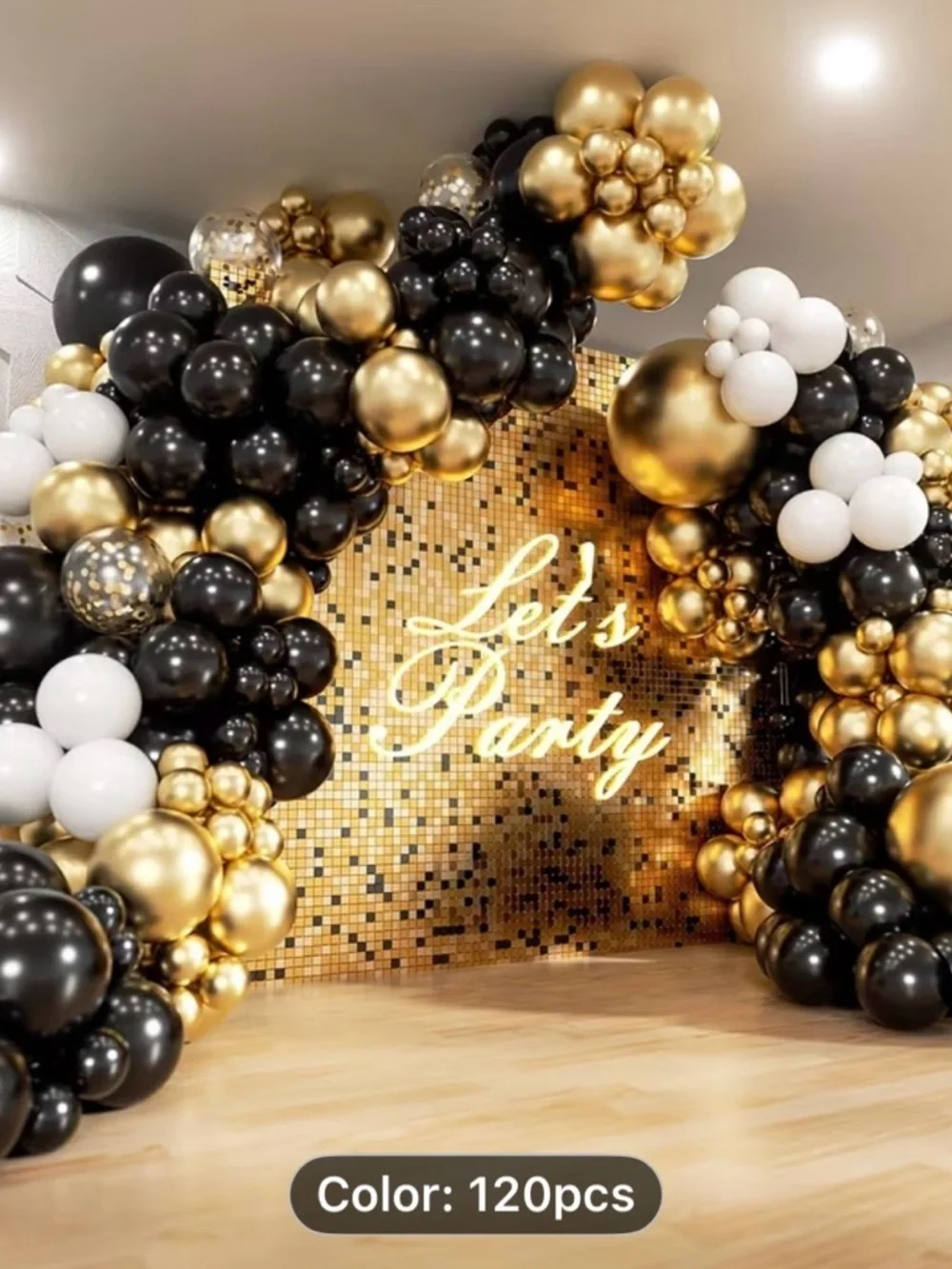 Elegant Gold & Black Balloon Garland Party Decor - 120pcs